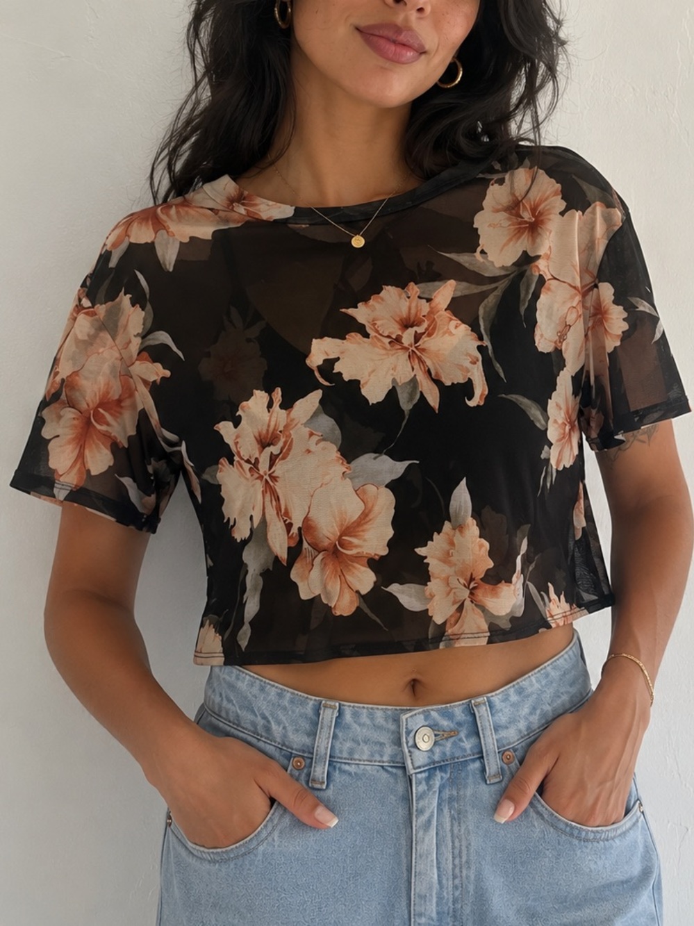 𝐁𝐮𝐧𝐝𝐥𝐞 𝐎𝐧𝐥𝐲* Papaya Black Mesh Floral Top